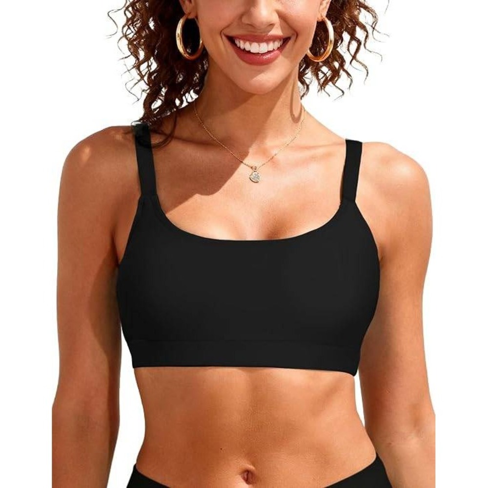 American Trends Womens Black Scoop Neck Bikini Top Adjustable Straps Size Medium